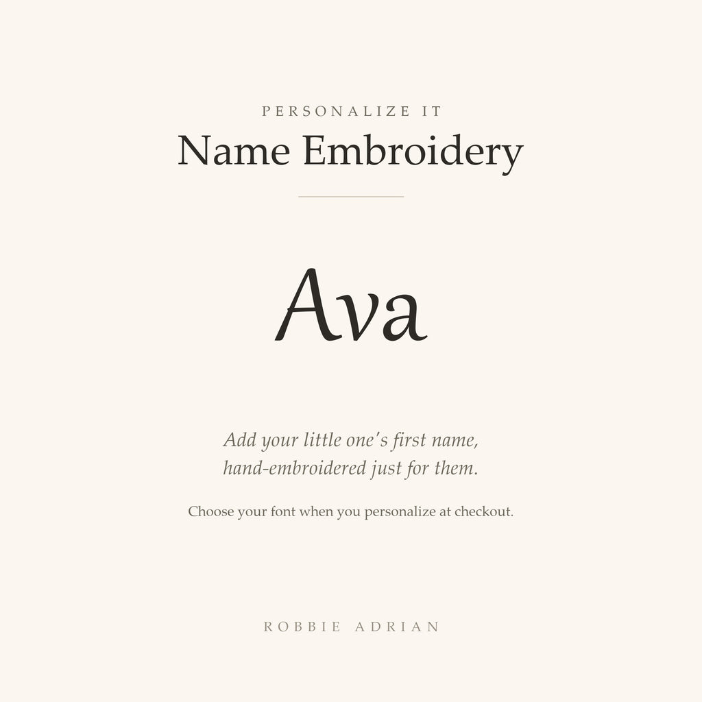 Name embroidery option: add a hand-embroidered first name to your Robbie Adrian blanket