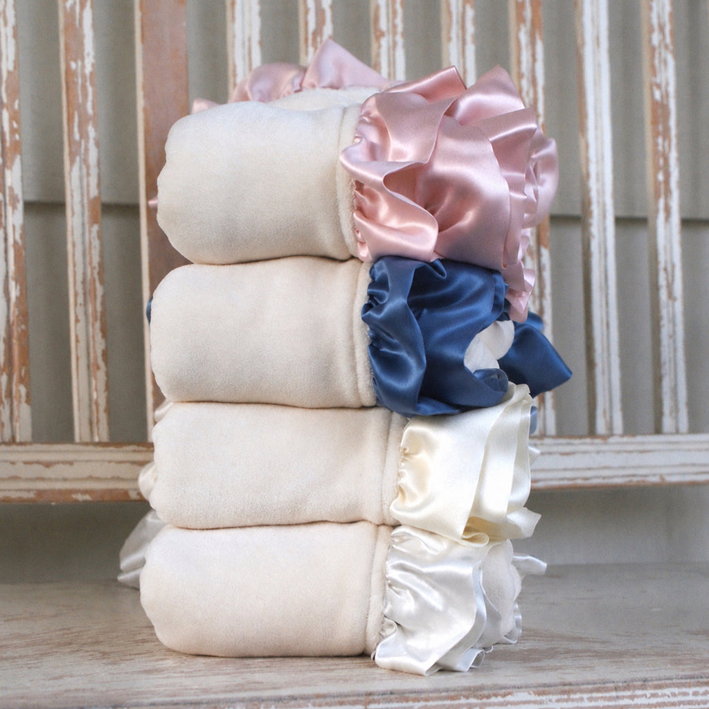 Organic Cotton Velour Baby Blanket with Silk Ruffle