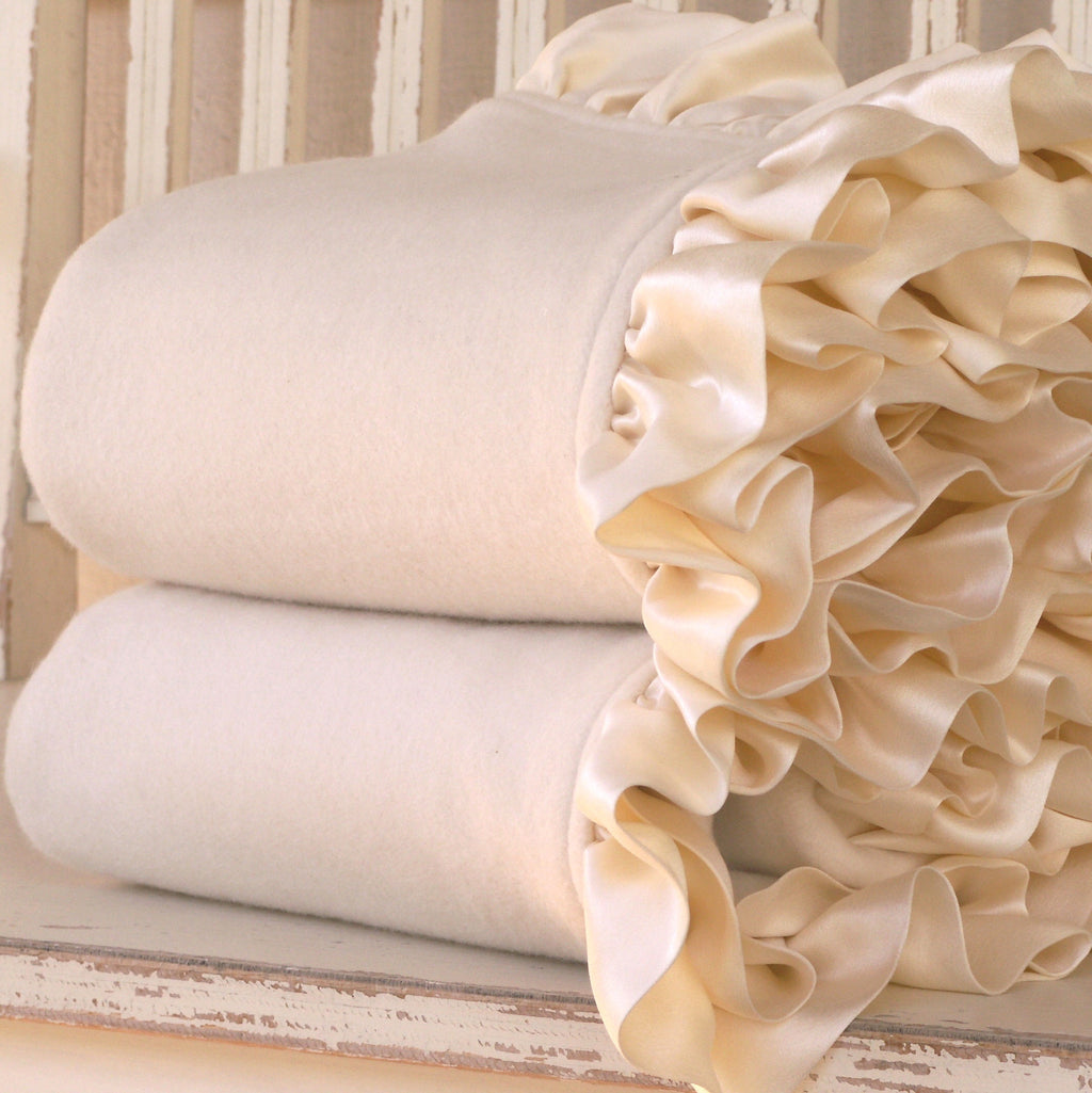 Fleece Organic Baby Blanket with Silk Ruffle - Robbie Adrian Luxury Organics