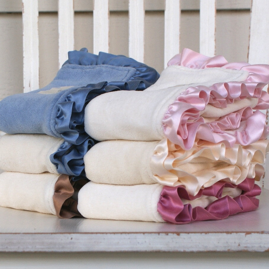 Velour Organic Baby Blanket with A Little Less Silk Ruffle - Robbie Adrian Luxury Organics